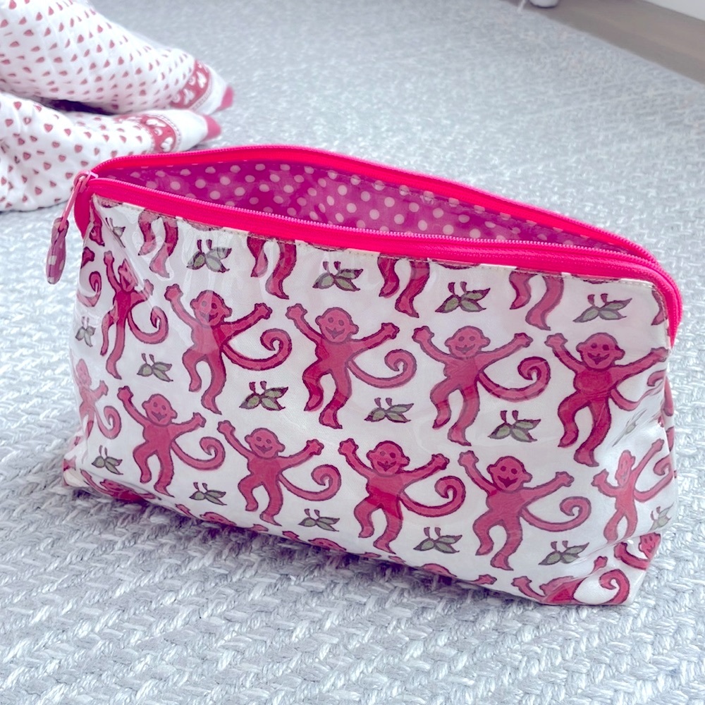 Roller Rabbit Pink Monkey Makeup Bag